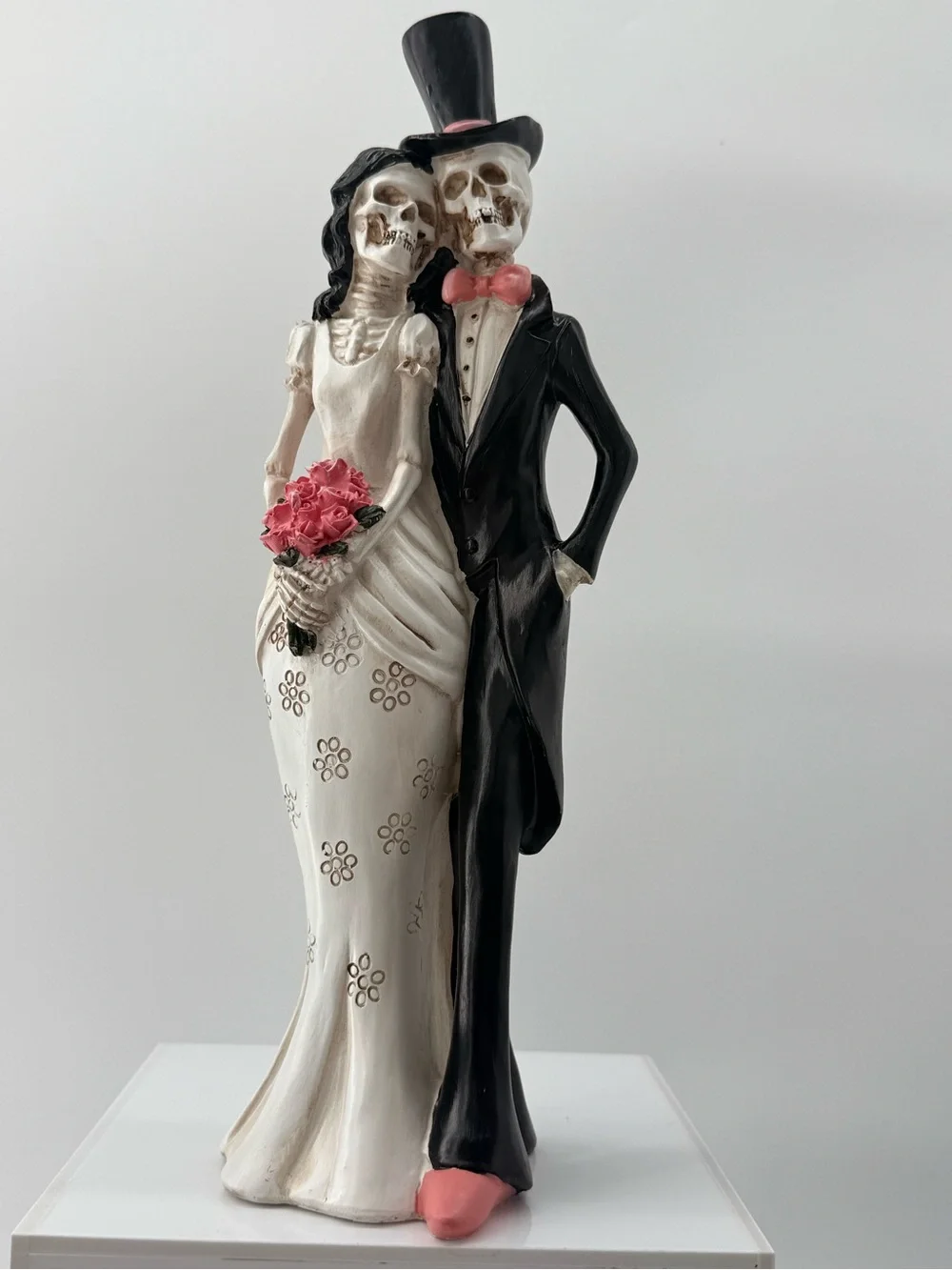 Gothic Skeleton Bride & Groom Cake Topper in Black, White & Pink